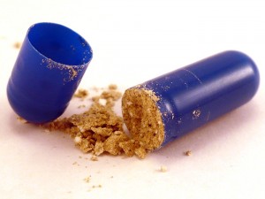 Most caps are filled with powder, but Testosyn has a more chunky, flaky substance inside.