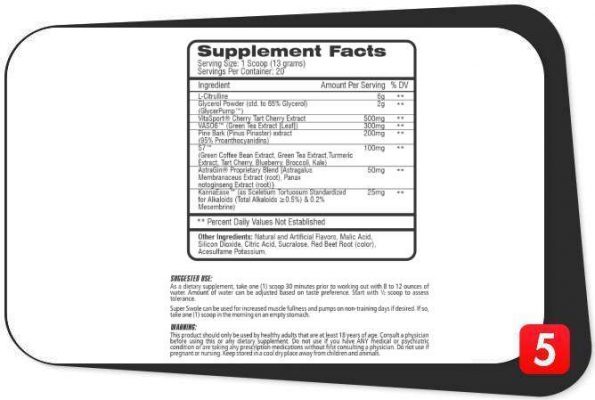 Competitive Edge Labs’ Super Swole supplement facts label
