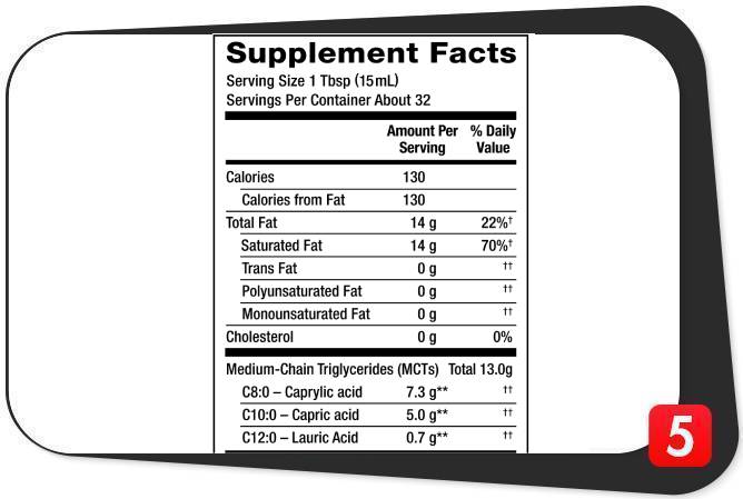 The supplement facts label for Nutiva Organic MCT Oil 